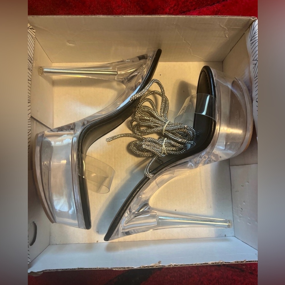Clear Rhinestone Platform Heels - image 3